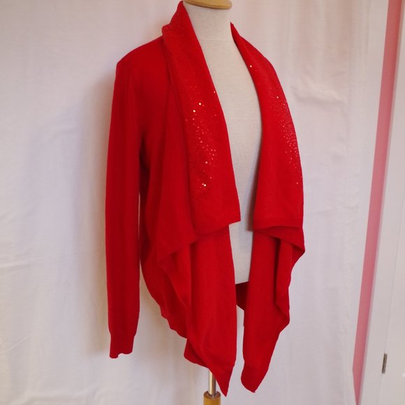 DKNY Draped Open Front Sequined Drape Front Cardigan- Sz XS/Sm - Picture 2 of 10